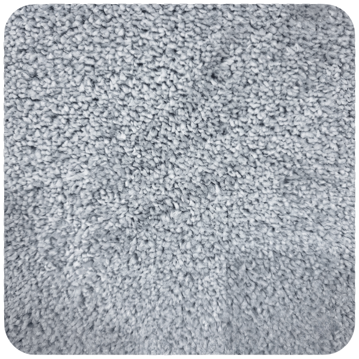 Close-up view of gray textured carpet fibers showing soft plush surface detail