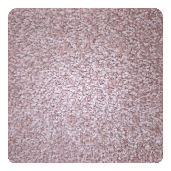 Close-up view of soft pink carpet texture with plush fibers and neutral tones for interior design.